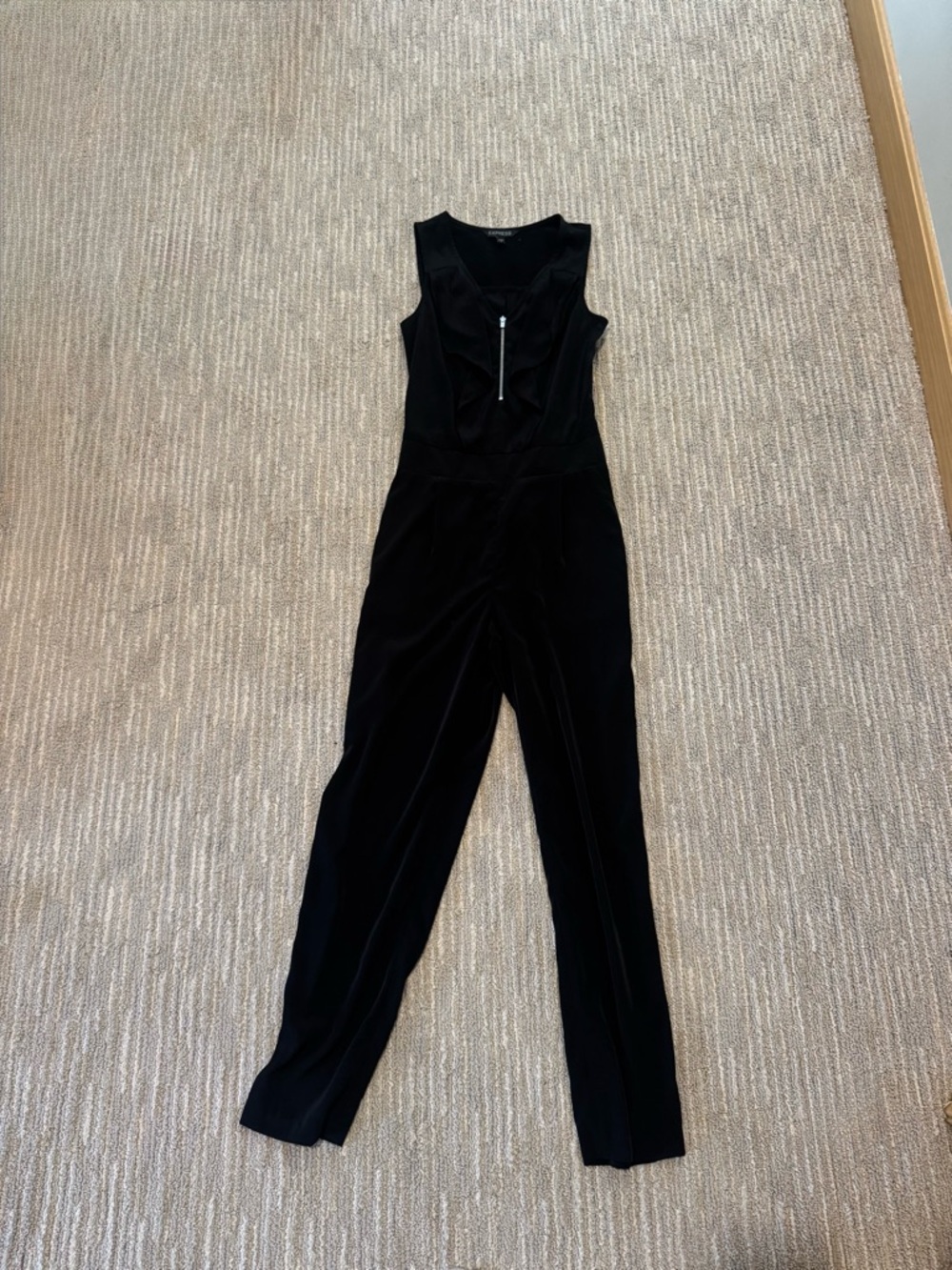 Express Black Velvet Sleeveless Jumpsuit with Front Zip